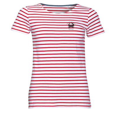 Ladies Breton T Shirt in Red / White with Crab Shack logo Thumbnail
