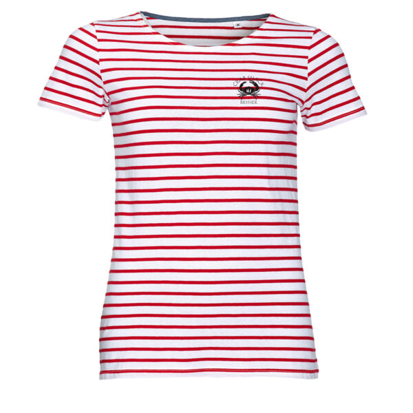 Ladies Breton T Shirt in Red / White with Crab Shack logo Thumbnail