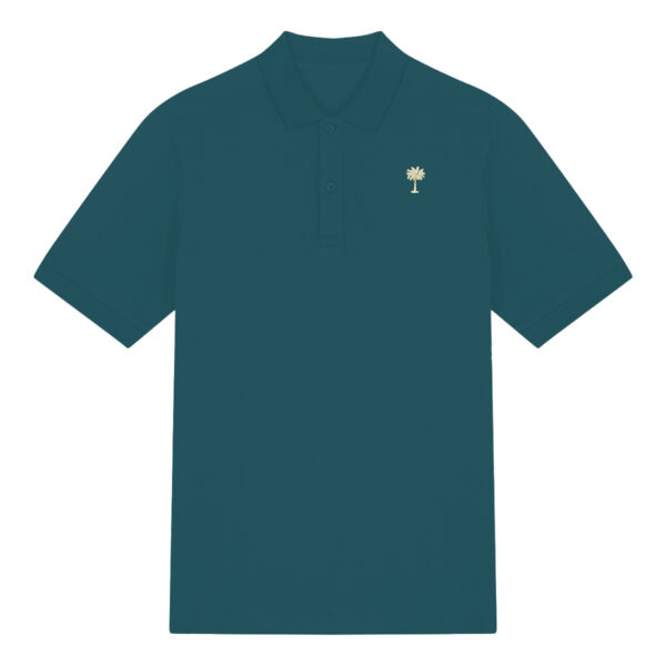 Polo Shirt - 100% Organic Cotton with 35mm Palm Tree Embroidered (Pale Yellow Thread) Thumbnail